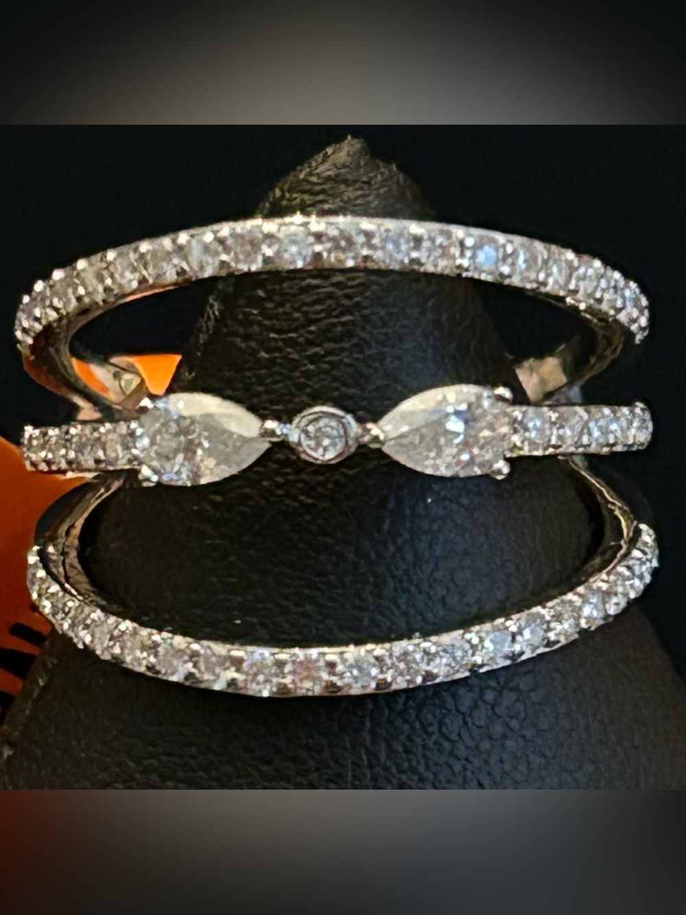 3.00CTW Dazzling White Moissanite Pear & Pave Triple Band Ring in 925 SSilver